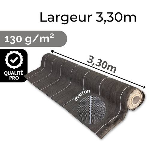 ZENLYS - Toile de paillage 130g/m2 Longueur 20m Largeur 3,30m anti mauvaises herbes Geotextile Marron ZENLYS Grande Largeur 3M très épaisse - Image 2