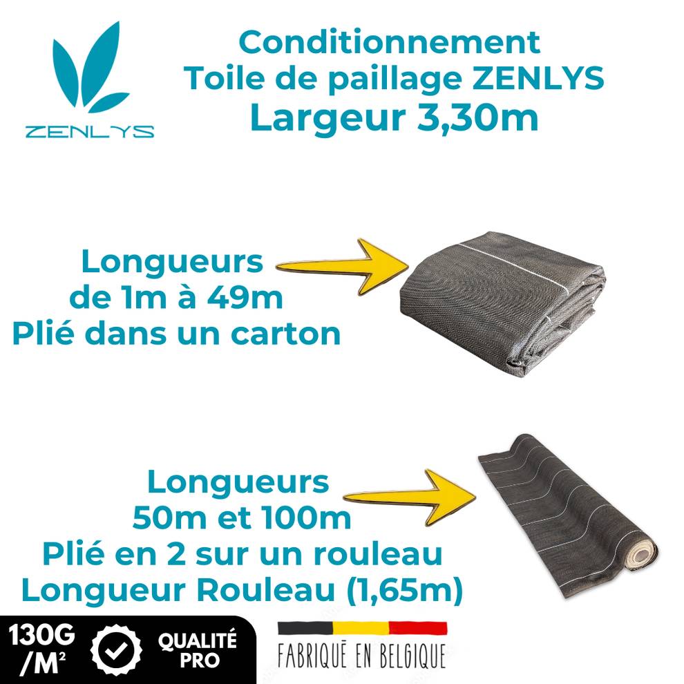 ZENLYS - Toile de paillage 130g/m2 Longueur 20m Largeur 3,30m anti mauvaises herbes Geotextile Marron ZENLYS Grande Largeur 3M très épaisse - Image 5