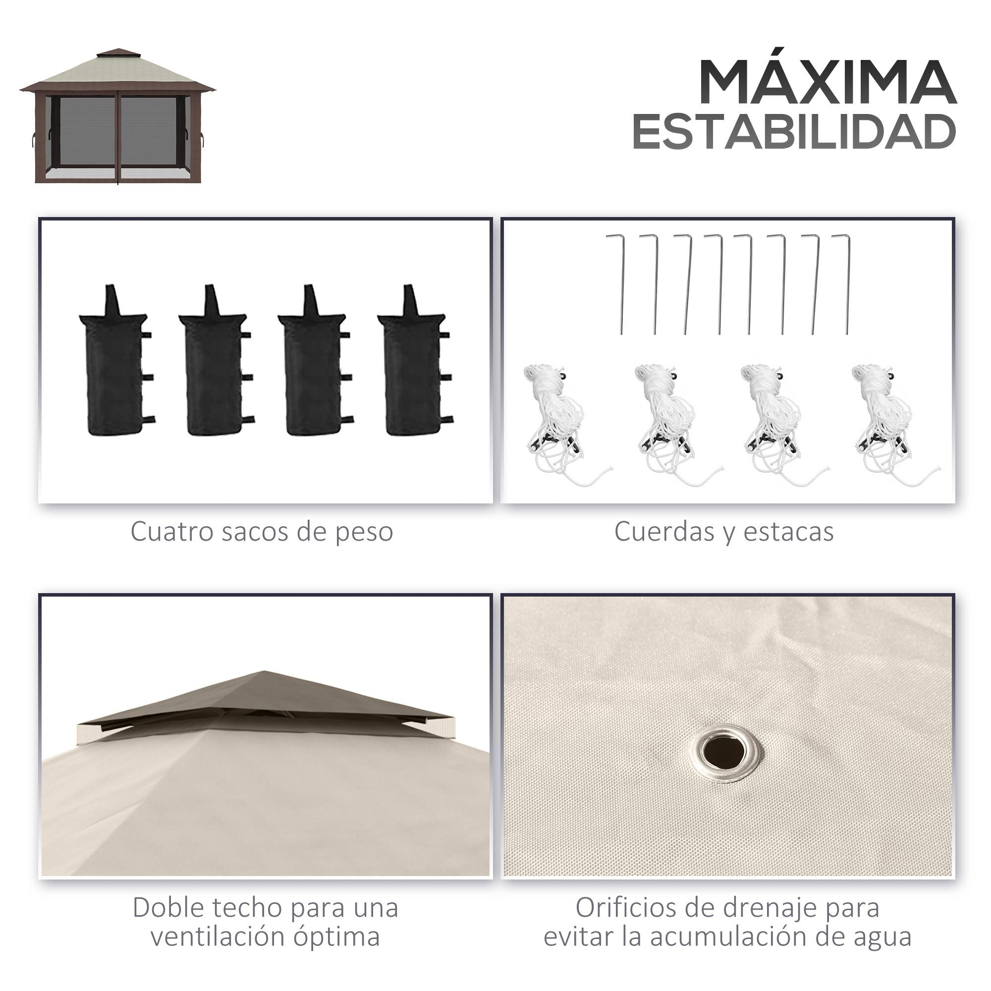 ComfortXL - Tonnelle pliante métal Oxford jardin moustiquaires toit double 4 x 4 m beige - ComfortXL Outdoor Living - Image 9