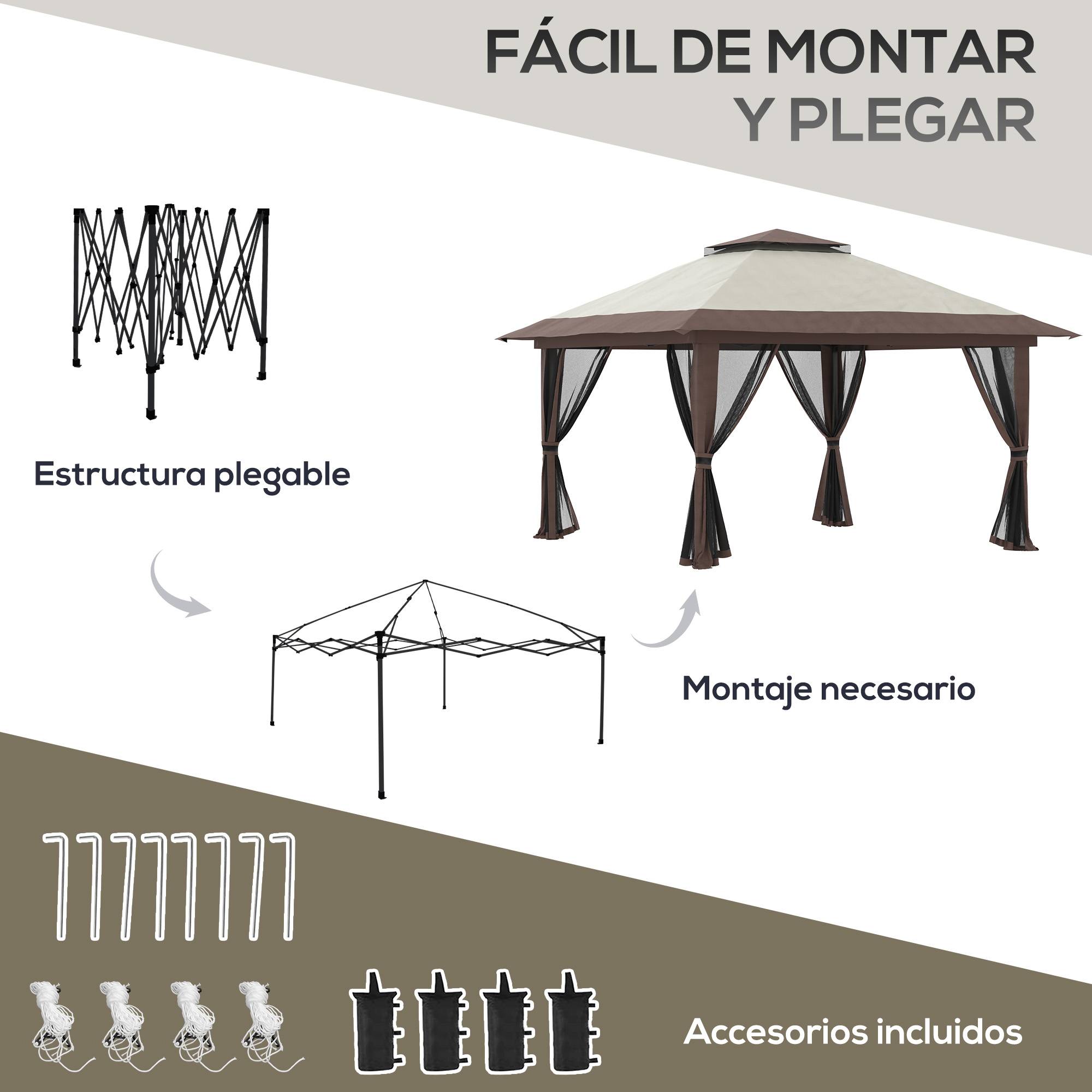 ComfortXL - Tonnelle pliante métal Oxford jardin moustiquaires toit double 4 x 4 m beige - ComfortXL Outdoor Living - Image 7