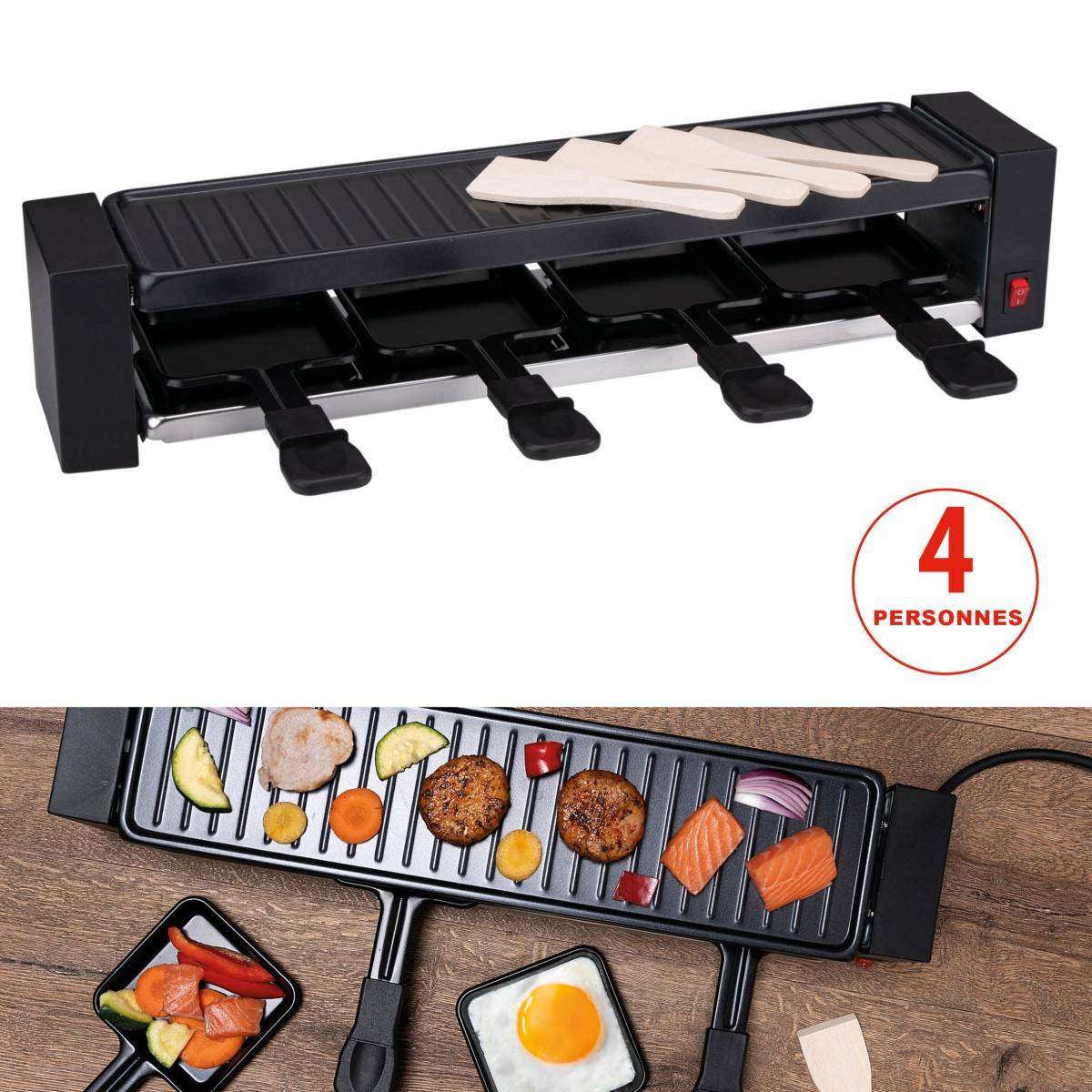 Alpina - Appareil à raclette 4 personnes 800W Revêtement Anti-adhésif Poelons et spatules ALPINA - Imagen 2