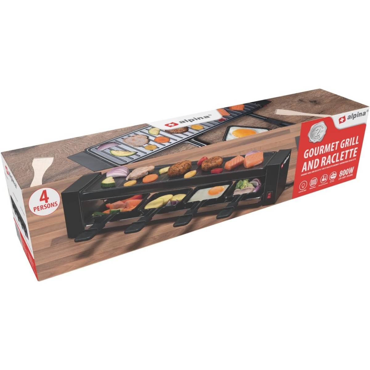 Alpina - Appareil à raclette 4 personnes 800W Revêtement Anti-adhésif Poelons et spatules ALPINA - Imagen 5