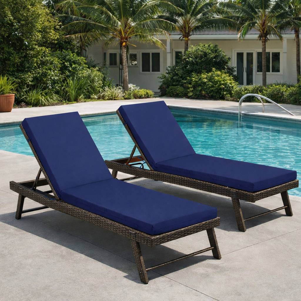 Lot de 2 Coussins Bain de Soleil Polyester Transat Jardin Déhoussable 189x60x6,5cm Bleu - ComfortXL Outdoor Living - Image 5