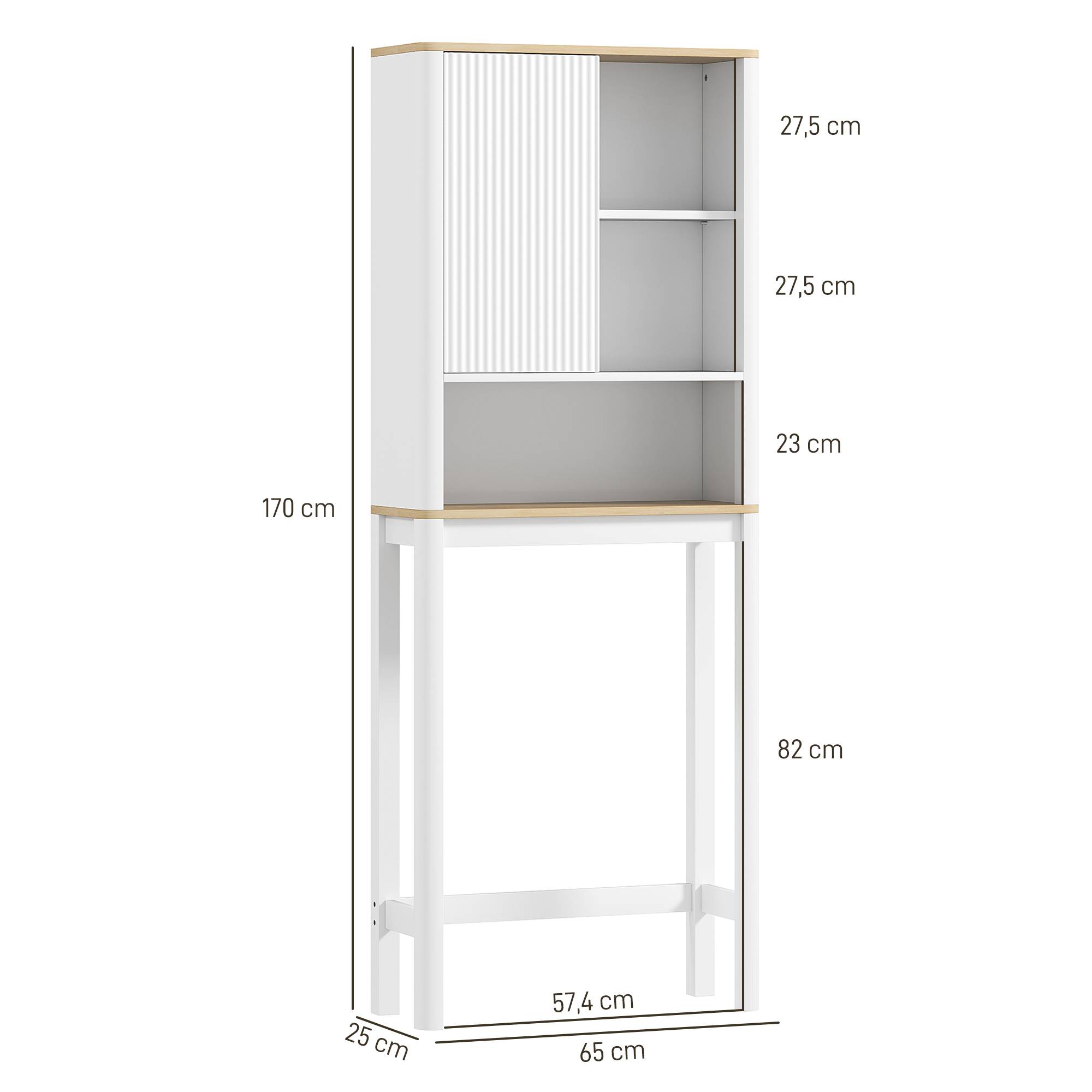 Sans Marque - Meuble rangement dessus toilettes porte cannelée compartiments étagère réglable 65x25x170cm blanc - Image 5