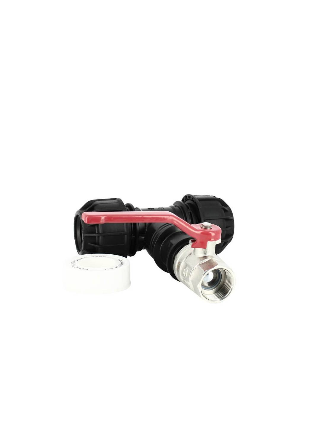 Kit couplage cuve - Raccord Té 32 mm + Vanne 1/4 de tour - Imagen 1