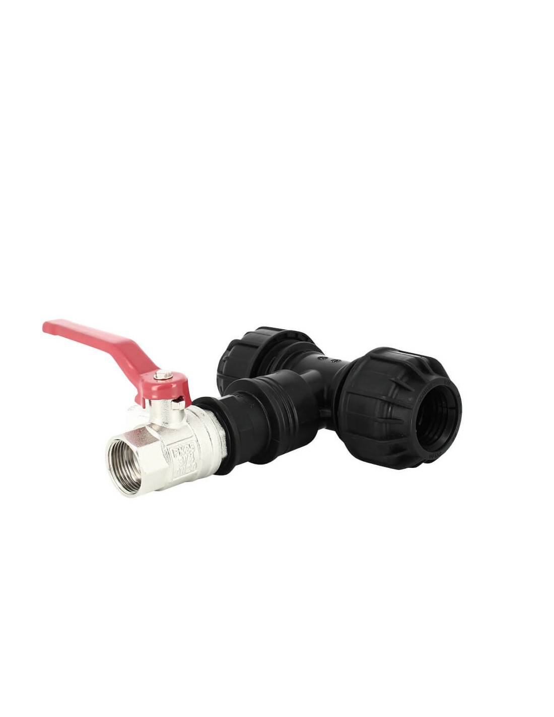 Kit couplage cuve - Raccord Té 32 mm + Vanne 1/4 de tour - Imagen 2