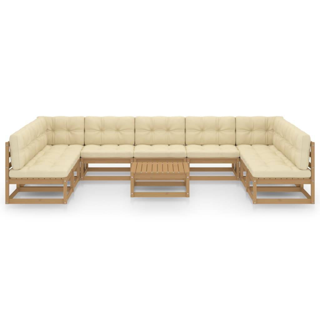 Helloshop26 - Salon de jardin meuble d'extérieur ensemble de mobilier 10 pièces avec coussins marron miel bois de pin - Imagen 2