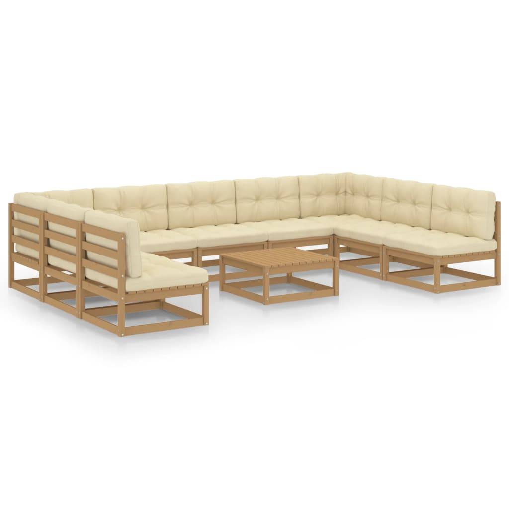 Helloshop26 - Salon de jardin meuble d'extérieur ensemble de mobilier 10 pièces avec coussins marron miel bois de pin - Imagen 1