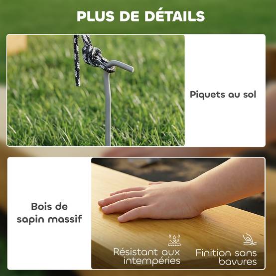 Bac à sable en bois avec auvent, bac à sable enfant extérieur avec 4 bancs, doublure de fond, jaune - Image 10