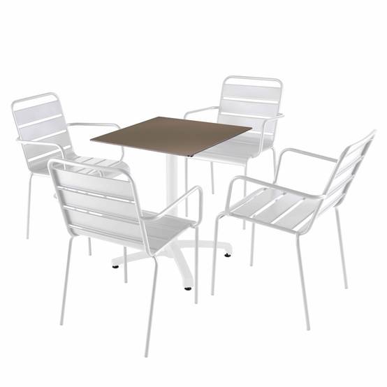 Oviala - Ensemble table 60 cm taupe et 4 chaises en métal blanc - Oviala - Imagen 1