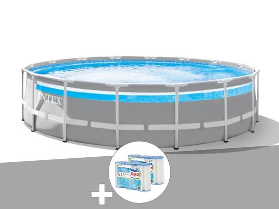 Kit piscine tubulaire Intex Prism Frame Clear Window ronde 4,88 x 1,22 m + 6 cartouches de filtration - Image 1