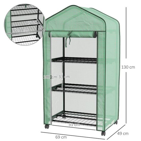 Outsunny - Serre de balcon étagères 3 niveaux bâche renforcée 140g/m² porte zippée enroulable pour légumes plantes fleurs acier vert - Outsunny - Image 3