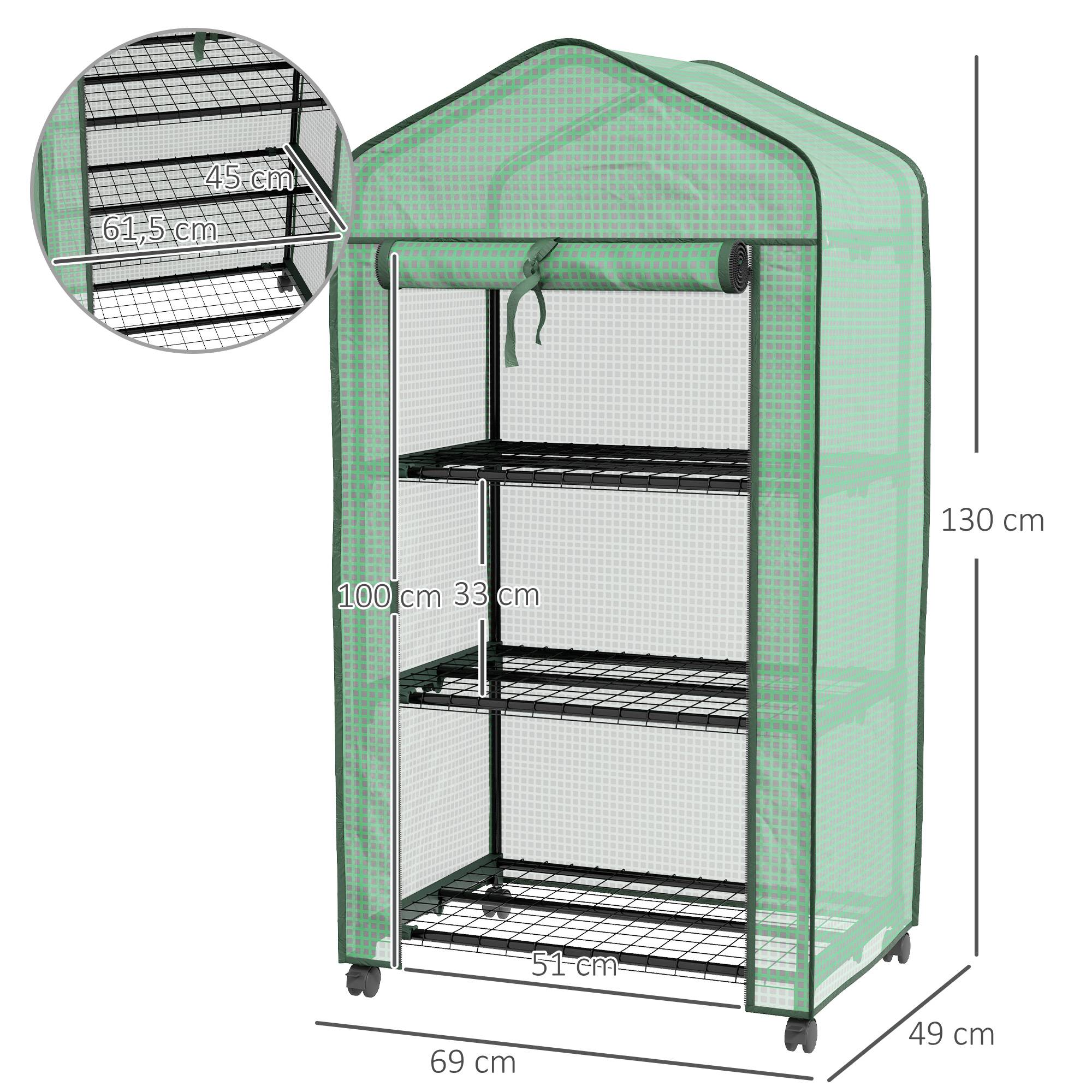 Outsunny - Serre de balcon étagères 3 niveaux bâche renforcée 140g/m² porte zippée enroulable pour légumes plantes fleurs acier vert - Outsunny - Image 3