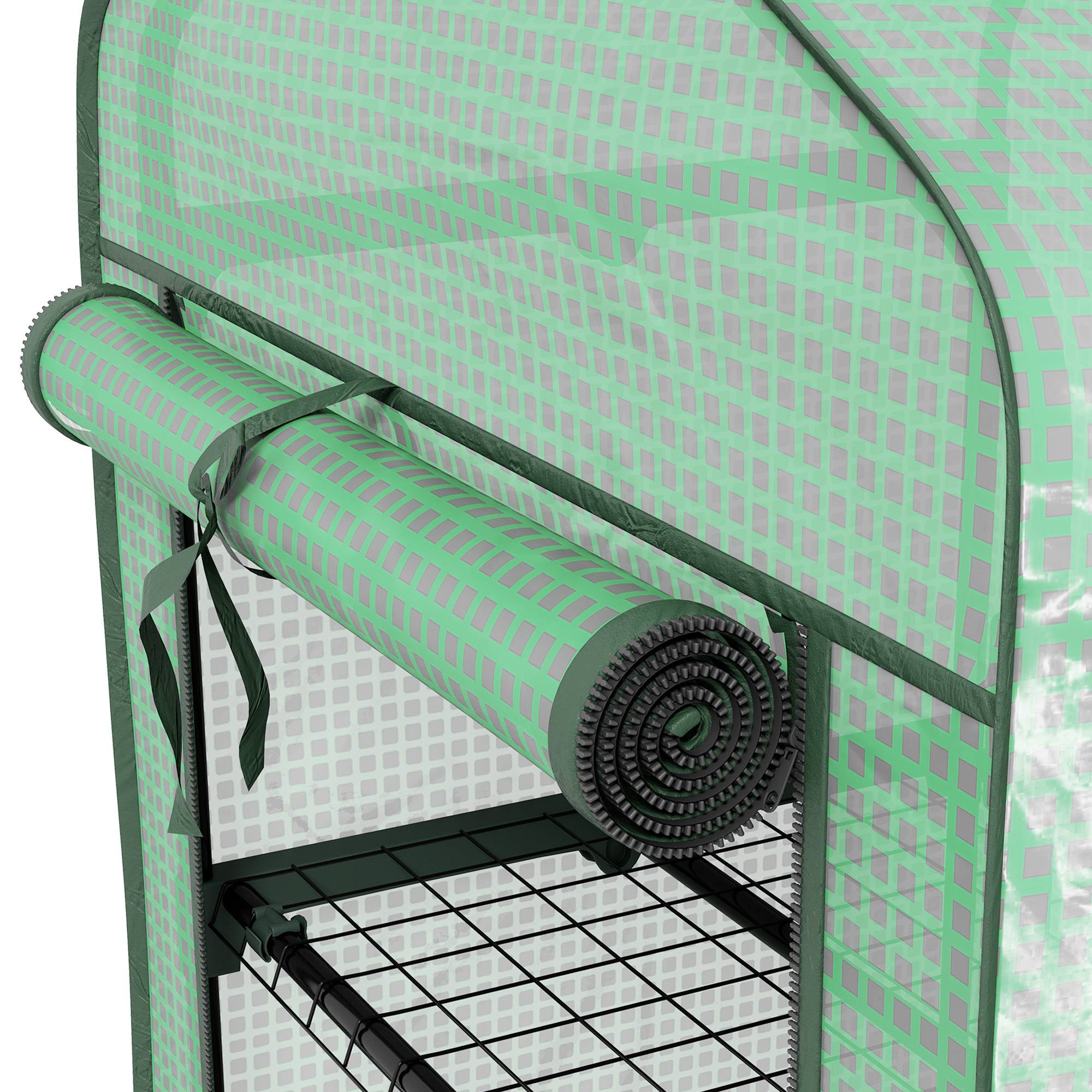 Outsunny - Serre de balcon étagères 3 niveaux bâche renforcée 140g/m² porte zippée enroulable pour légumes plantes fleurs acier vert - Outsunny - Image 4