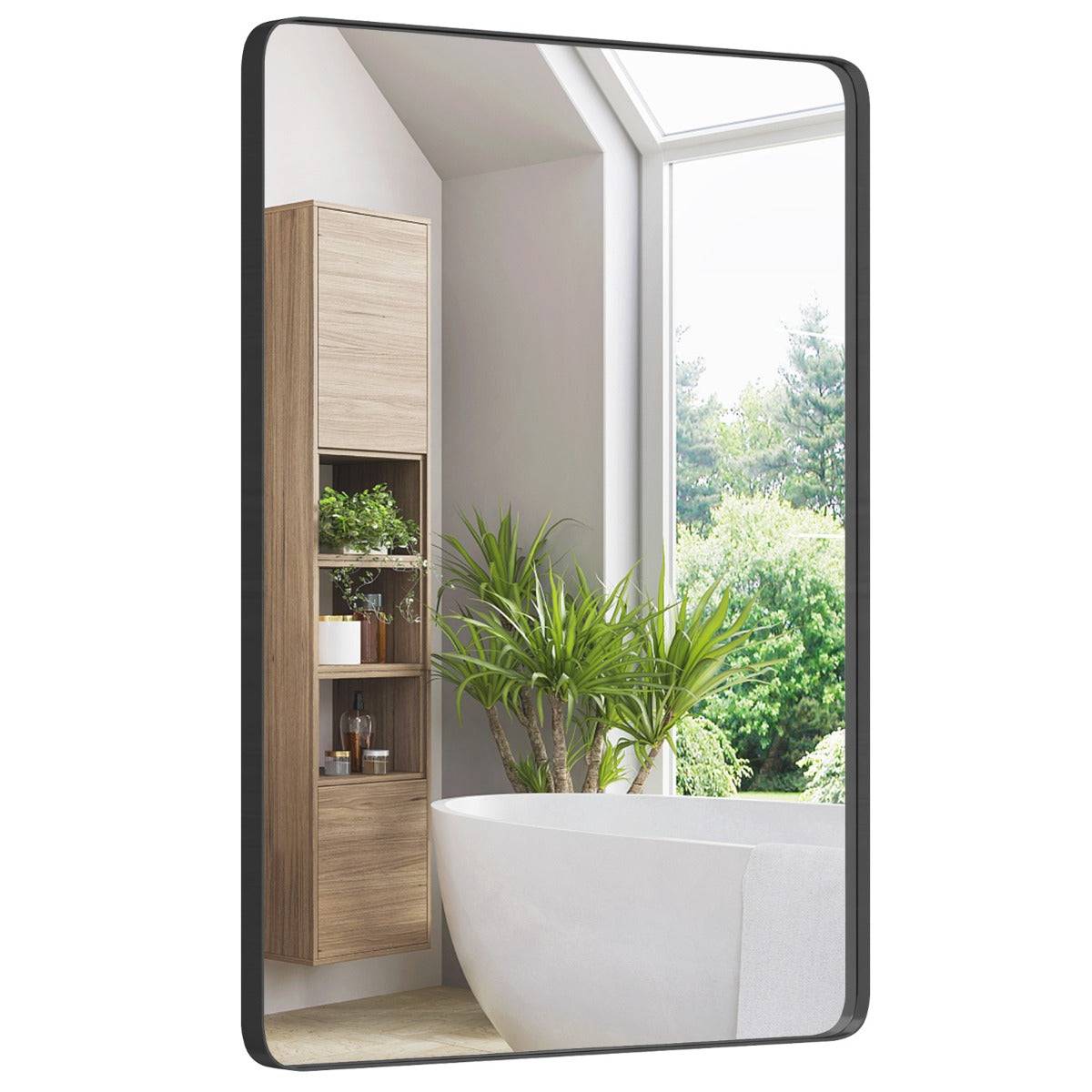 Helloshop26 - Miroir mural 76,5 x 56 cm pour salle de bain miroir mural de courtoisie rectangulaire cadre en métal robuste horizontal vertical noir - Imagen 1