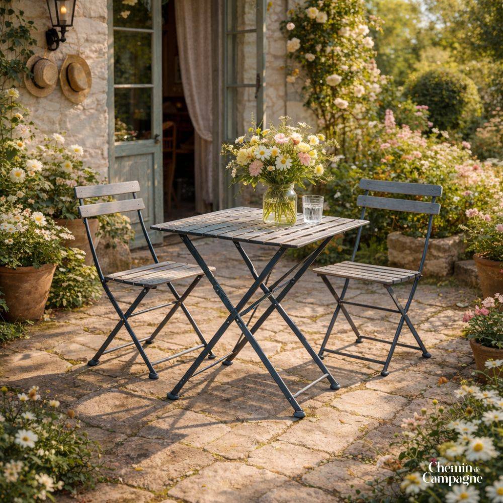 ~ Table en métal grise 60 x 60 x 70 cm Chemin de campagne - Imagen 2