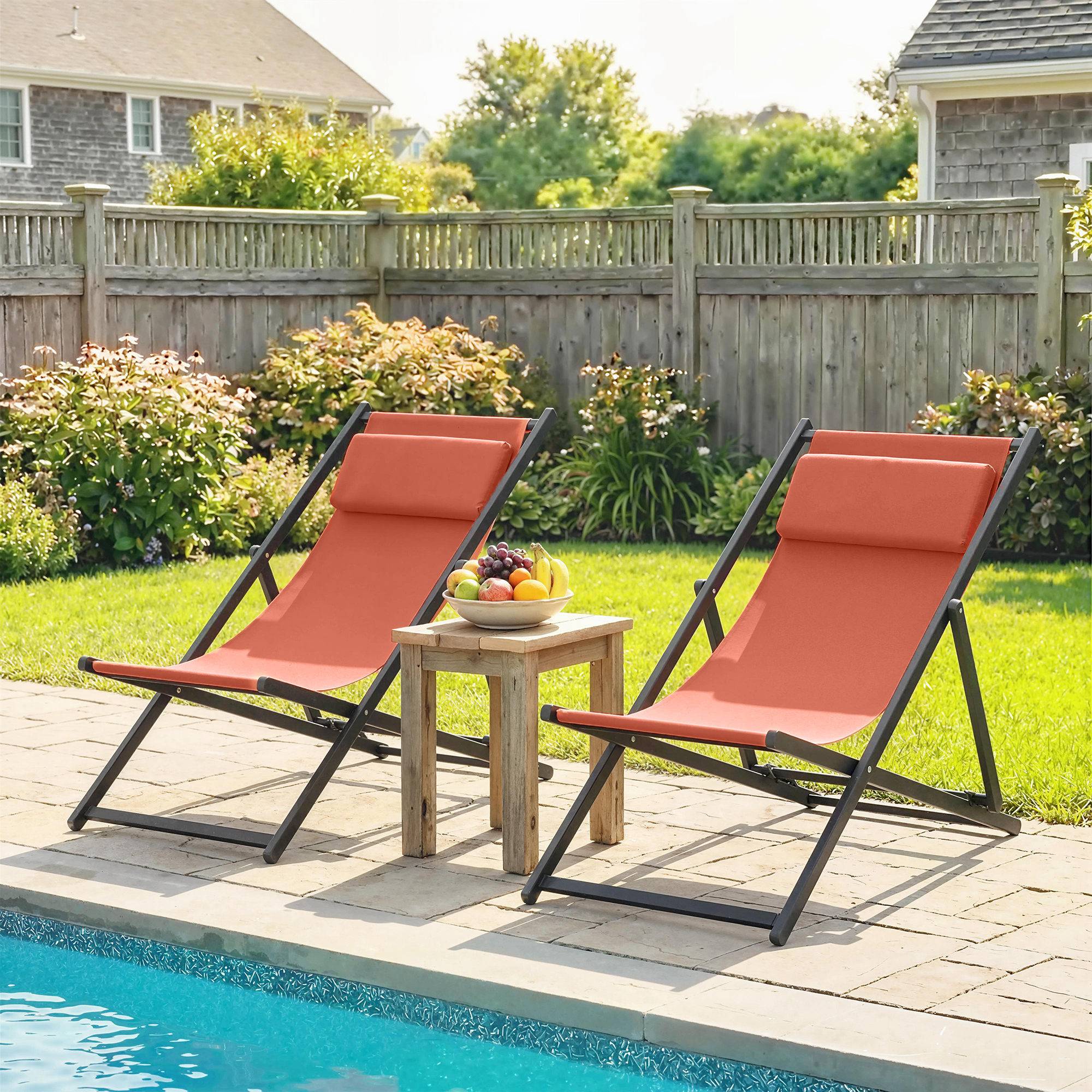 Lot de 2 bains de soleil pliants aluminium et textilène rouge brique 100 x 60 x 85 cm - PANGIVO - Image 10