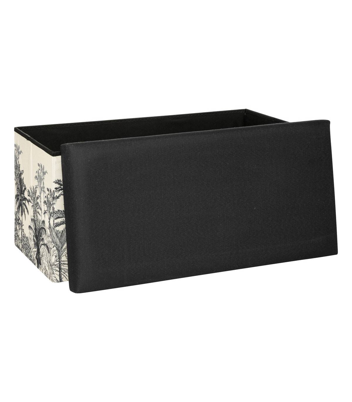 Pouf et Coffre de rangement en bois et tissu imprimé Noir & Blanc 76 x 38 cm - Imagen 2