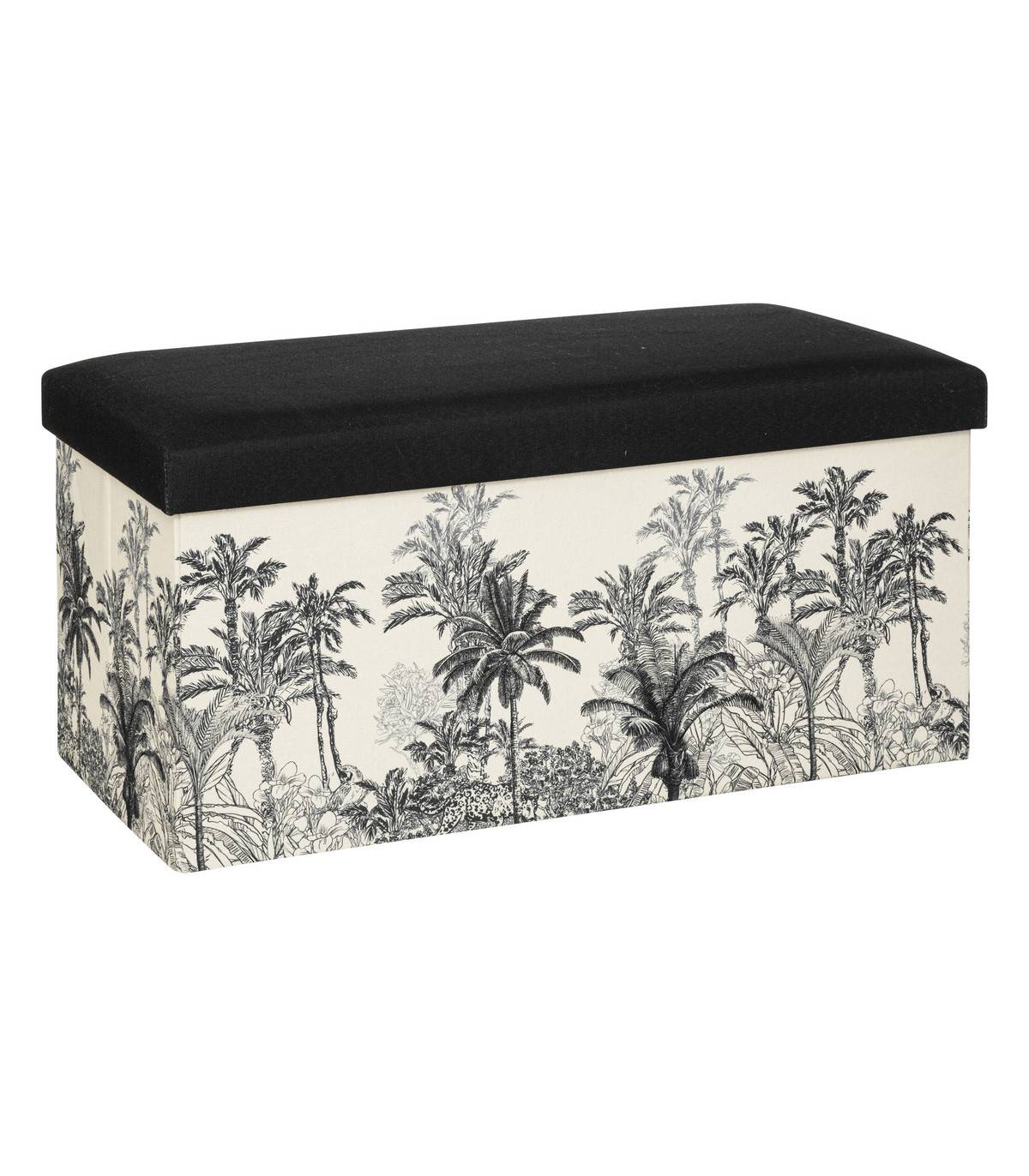 Pouf et Coffre de rangement en bois et tissu imprimé Noir & Blanc 76 x 38 cm - Imagen 1