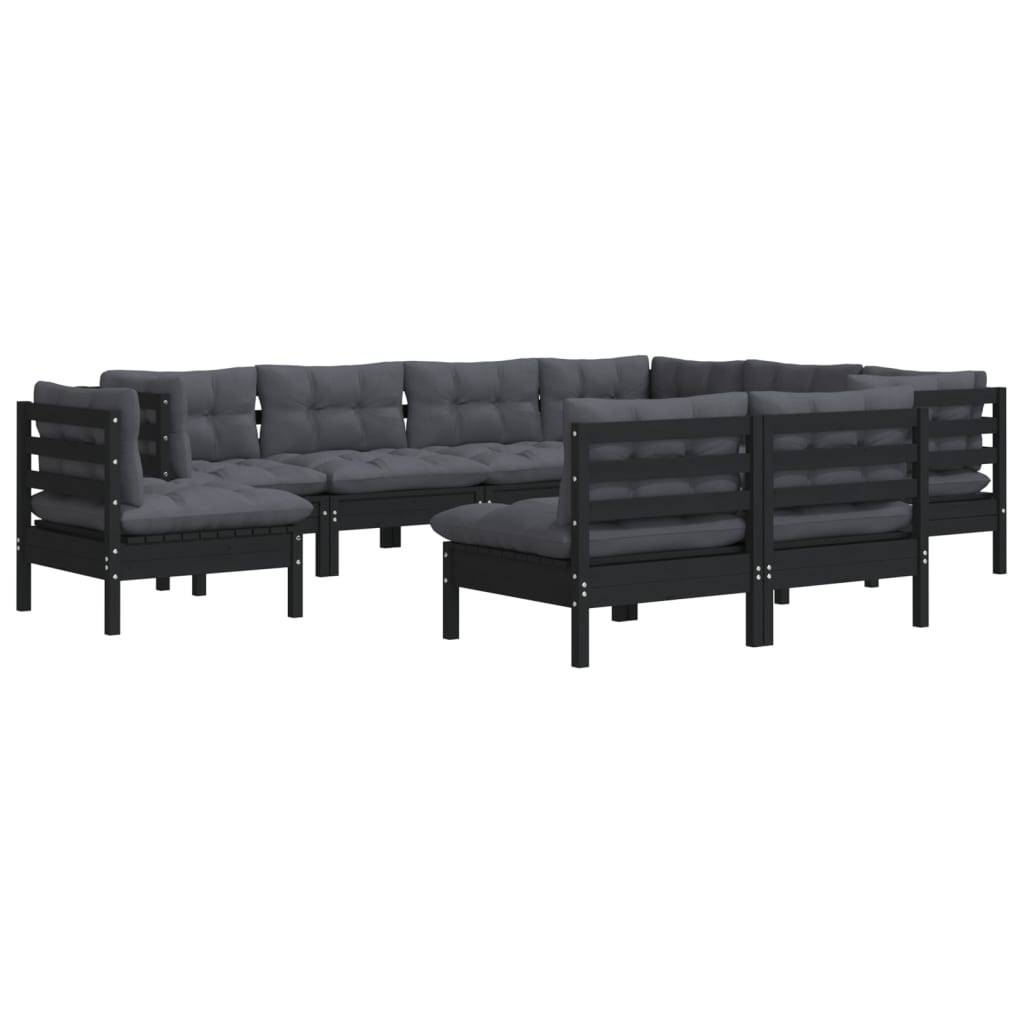Helloshop26 - Salon de jardin meuble d'extérieur ensemble de mobilier 9 pièces avec coussins noir bois de pin solide - Imagen 2