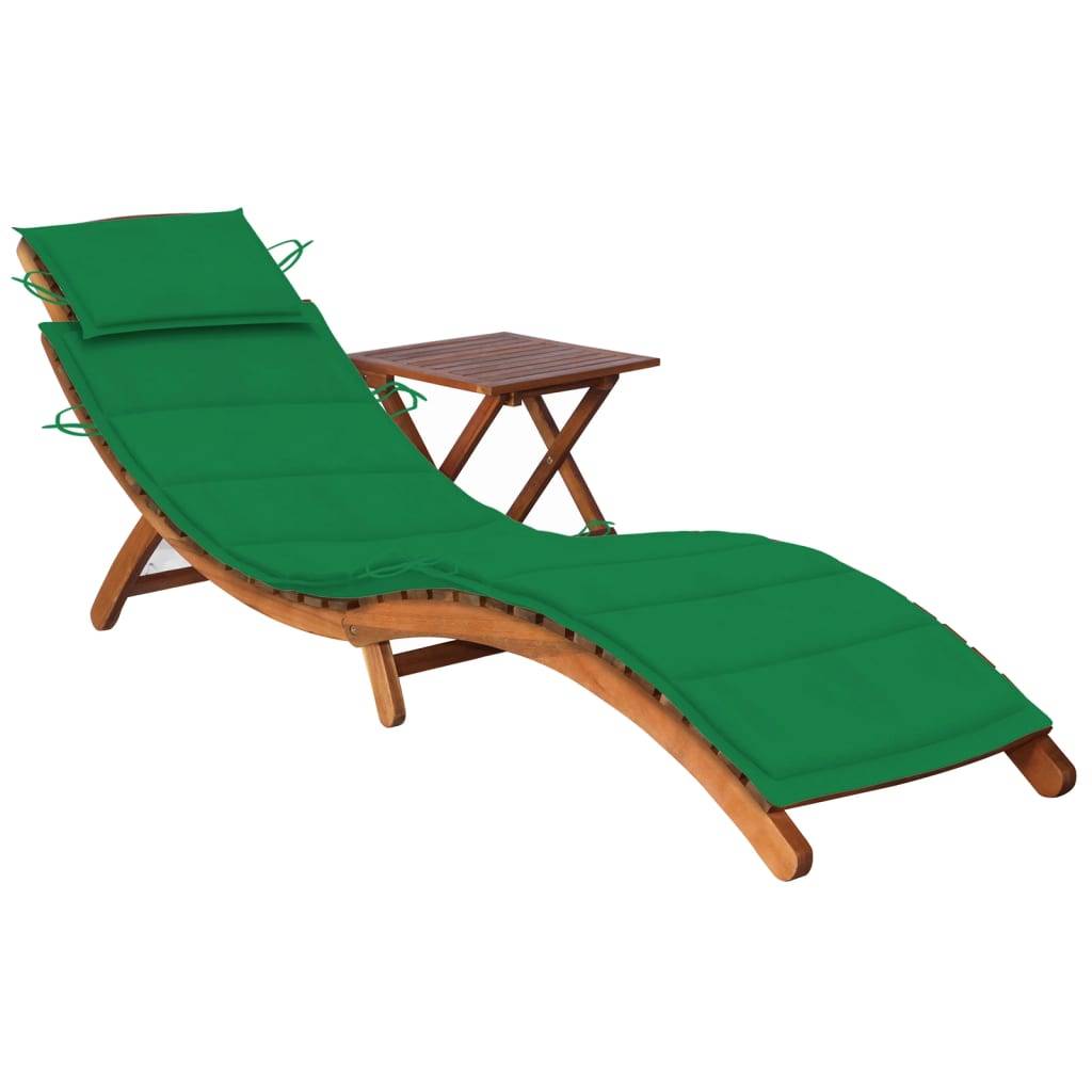 Helloshop26 - Transat chaise longue bain de soleil lit de jardin terrasse meuble d'extérieur avec table et coussin bois d'acacia - Imagen 1