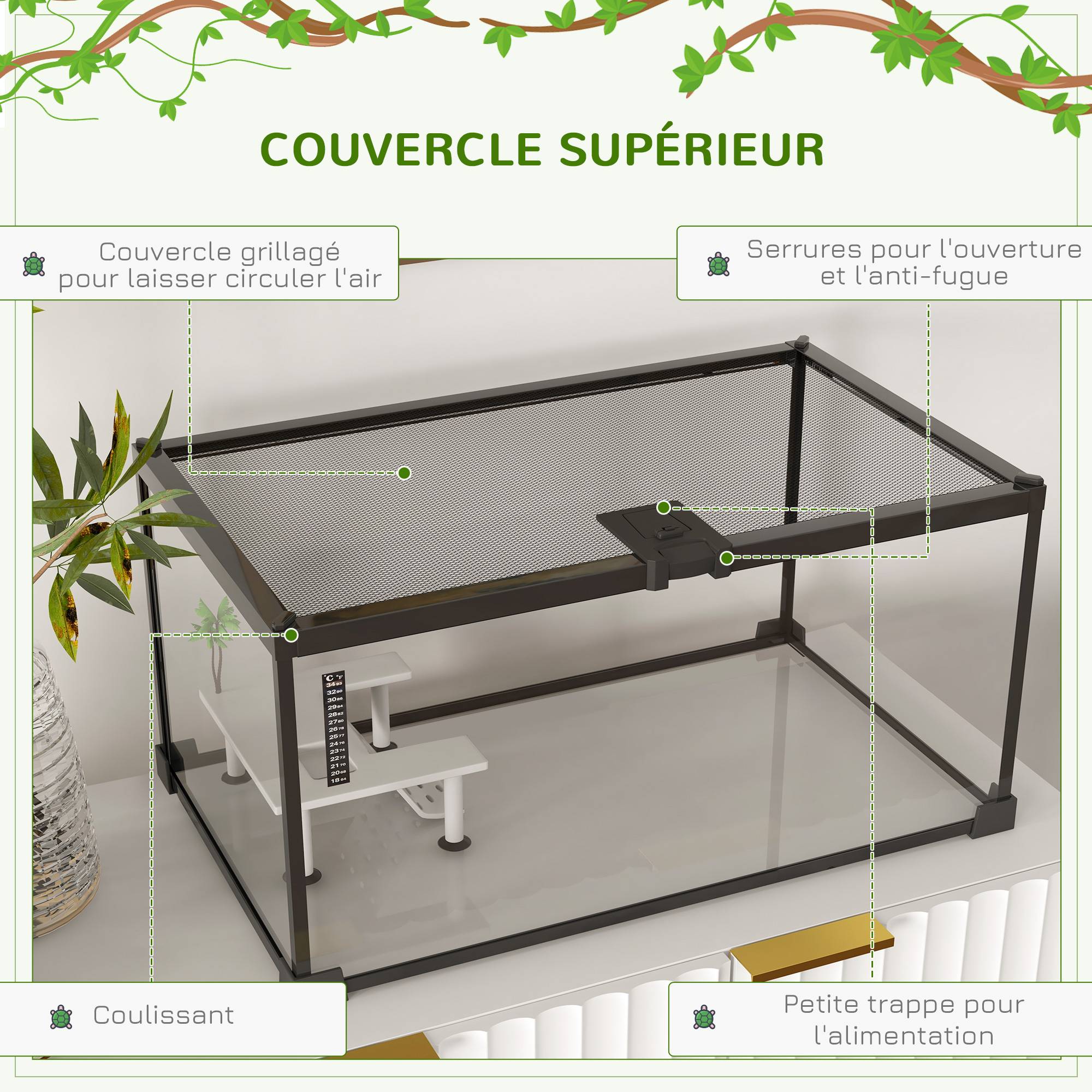 Boîte à reptiles boîte d'élevage de reptiles habitat de terrarium transparent couvercle coulissant treillis métallique - Image 7