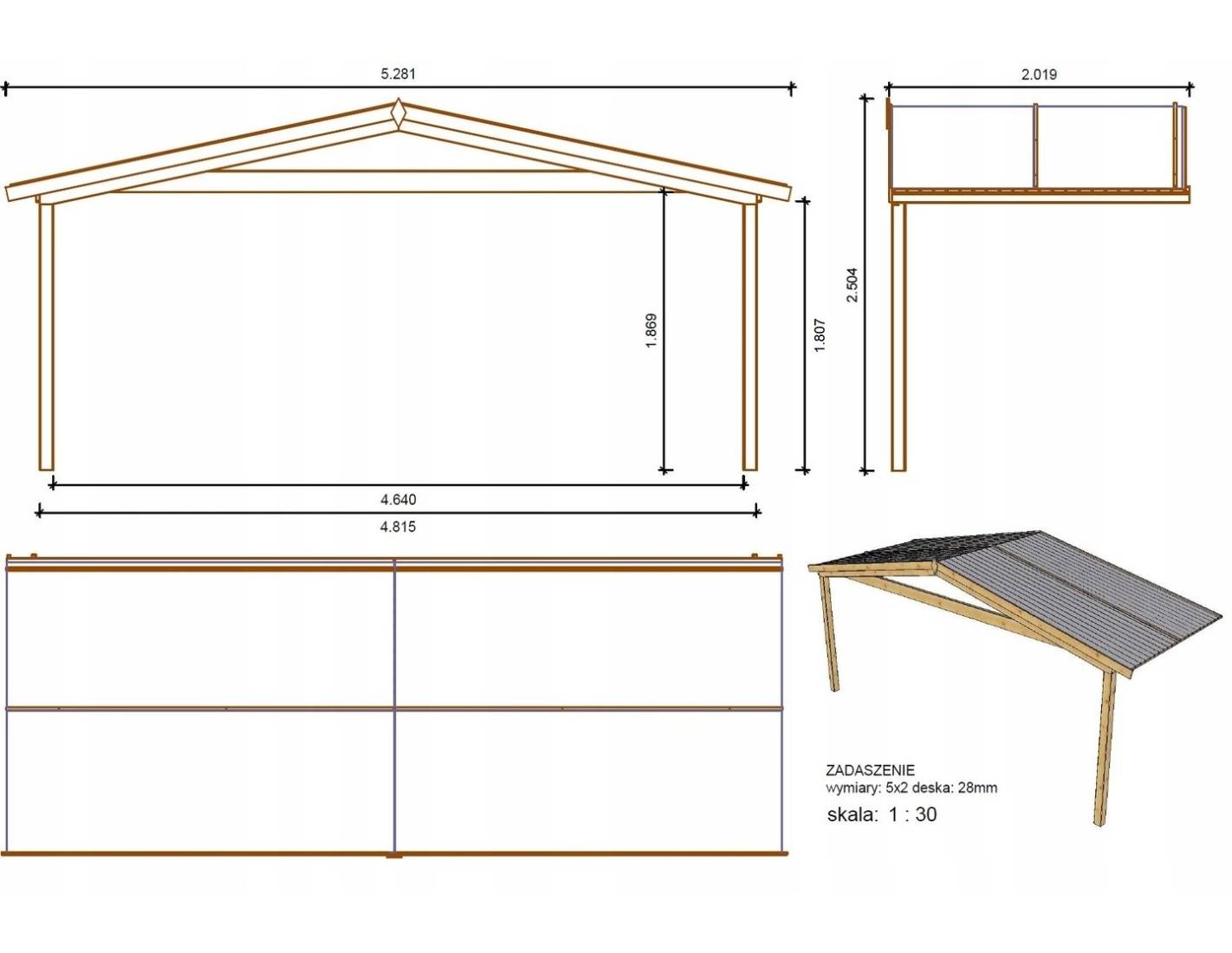 Altanka - Avant-toit en bois 5x2m pour le chalet de jardin 5m, couleur naturel - DOM600 - ALTANKA - Imagen 3