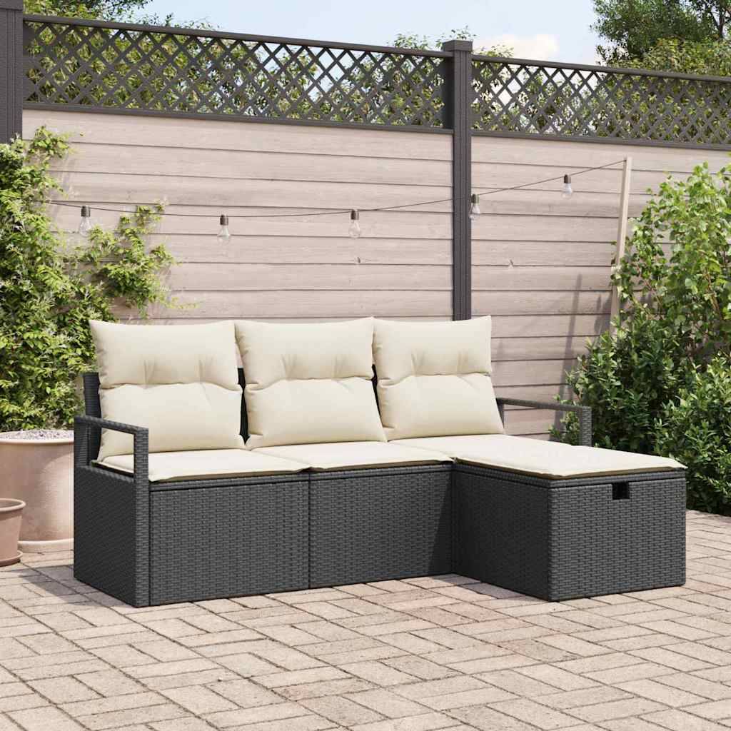 Salon de Terrasse 4 Places Résine Tressée Modulable avec Coffre et Pouf Noir – ComfortXL Outdoor Living - Image 1