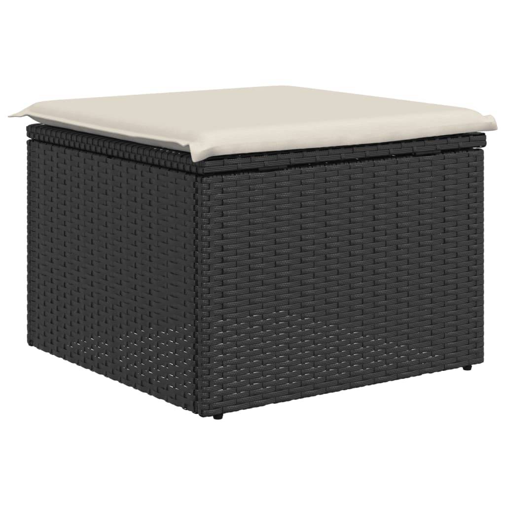 Tabouret de jardin | Repose-pied de jardin | Pouf avec coussin noir 55x55x37 cm résine tressée Maison Chic - Image 6