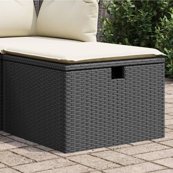 Tabouret de jardin | Repose-pied de jardin | Pouf avec coussin noir 55x55x37 cm résine tressée Maison Chic - Image 2