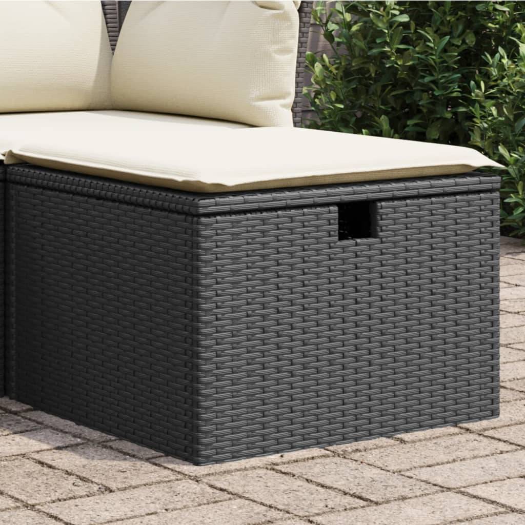 Tabouret de jardin | Repose-pied de jardin | Pouf avec coussin noir 55x55x37 cm résine tressée Maison Chic - Image 2