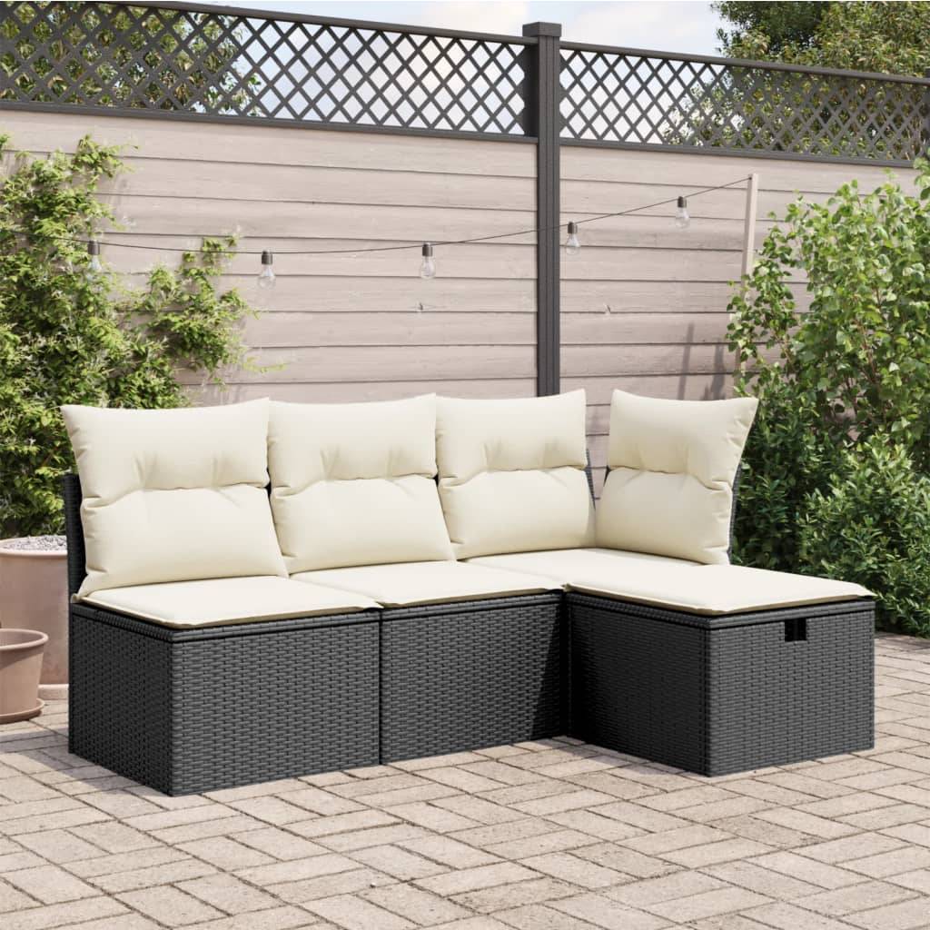 Tabouret de jardin | Repose-pied de jardin | Pouf avec coussin noir 55x55x37 cm résine tressée Maison Chic - Image 3