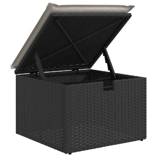Tabouret de jardin | Repose-pied de jardin | Pouf avec coussin noir 55x55x37 cm résine tressée Maison Chic - Image 7