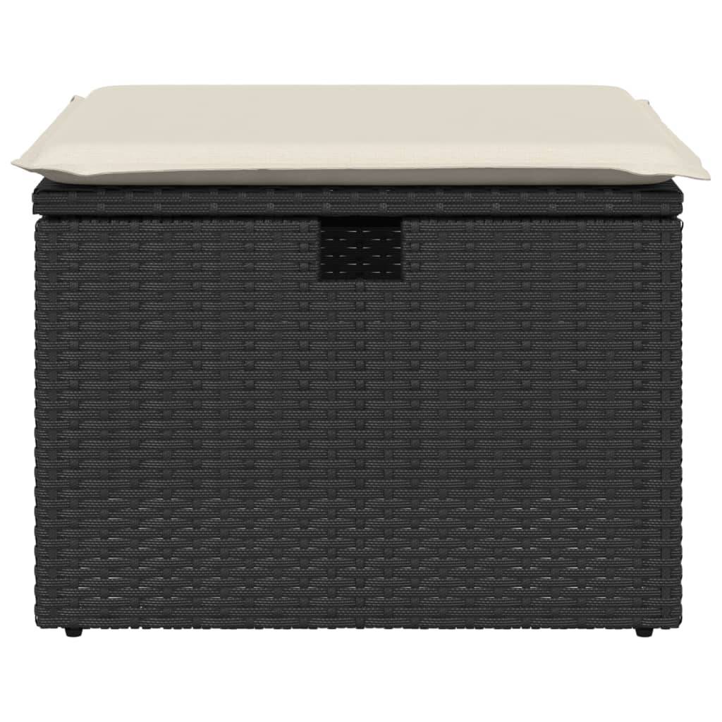 Tabouret de jardin | Repose-pied de jardin | Pouf avec coussin noir 55x55x37 cm résine tressée Maison Chic - Image 4