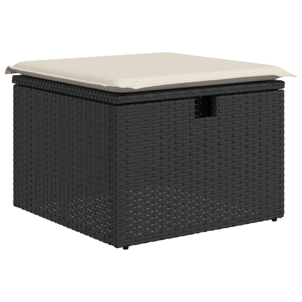 Tabouret de jardin | Repose-pied de jardin | Pouf avec coussin noir 55x55x37 cm résine tressée Maison Chic - Image 1