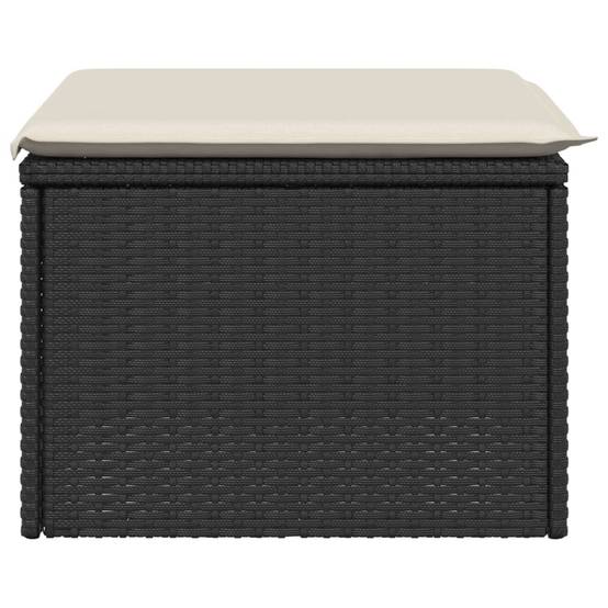 Tabouret de jardin | Repose-pied de jardin | Pouf avec coussin noir 55x55x37 cm résine tressée Maison Chic - Image 5