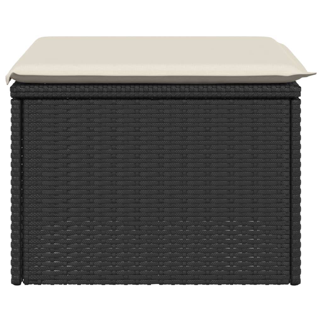 Tabouret de jardin | Repose-pied de jardin | Pouf avec coussin noir 55x55x37 cm résine tressée Maison Chic - Image 5