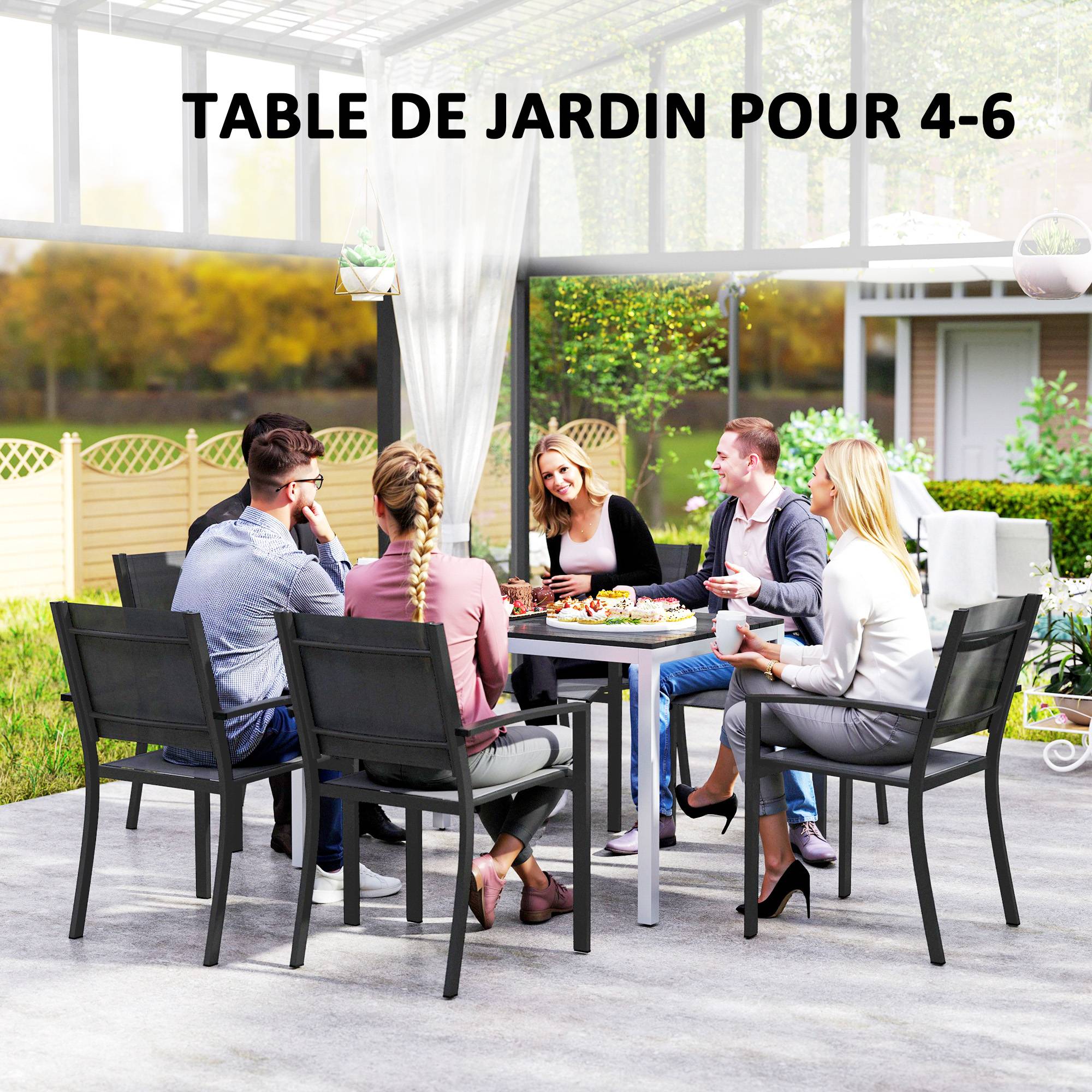 Table de jardin aluminium noir 120 x 70 x 72 cm - PANGIVO - Image 7