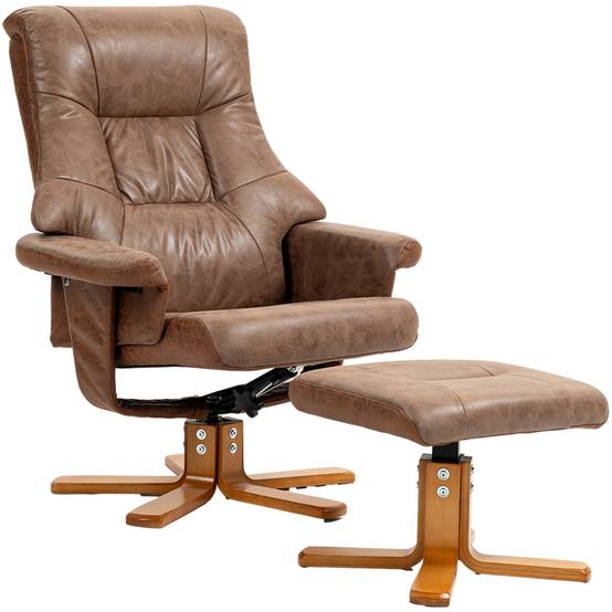 Sans Marque - Fauteuil relax inclinable 135° pivotant 360° avec repose-pieds revêtement microfibre marron - Image 1