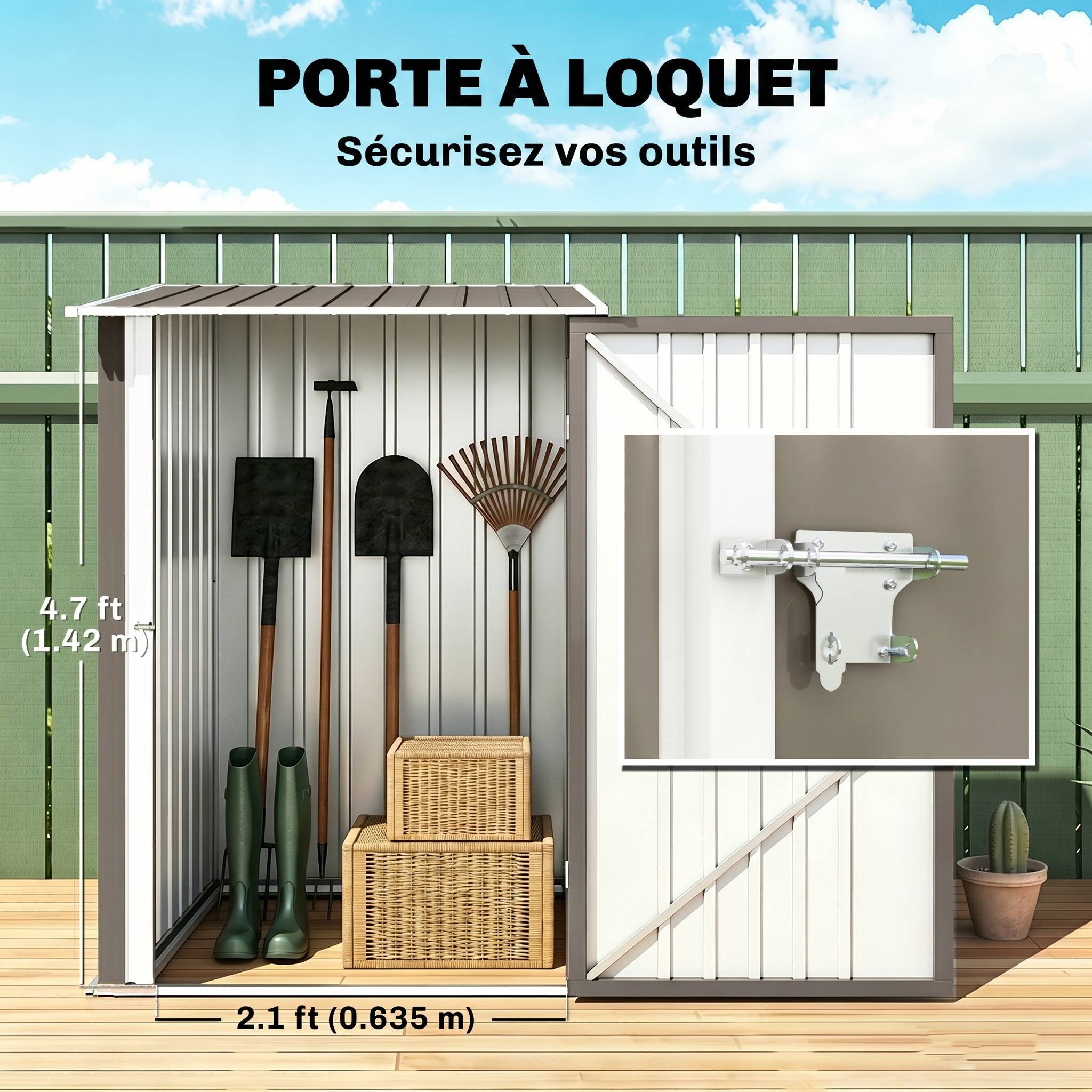 Abri de Jardin 1m² - Remise pour Outils - cabanon Porte verrouillable - dim. 1L x 1,03l x 1,6H m - tôle d'acier ondulée - Image 7
