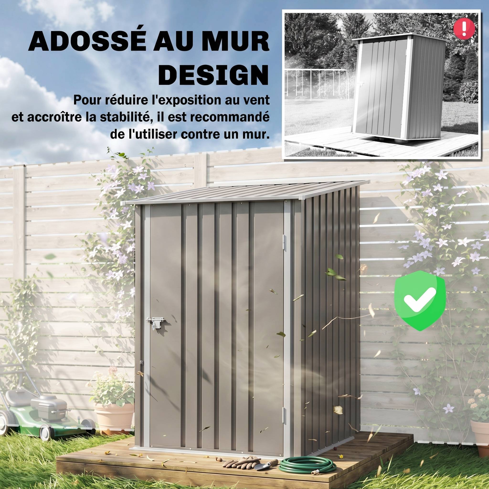 Abri de Jardin 1m² - Remise pour Outils - cabanon Porte verrouillable - dim. 1L x 1,03l x 1,6H m - tôle d'acier ondulée - Image 8