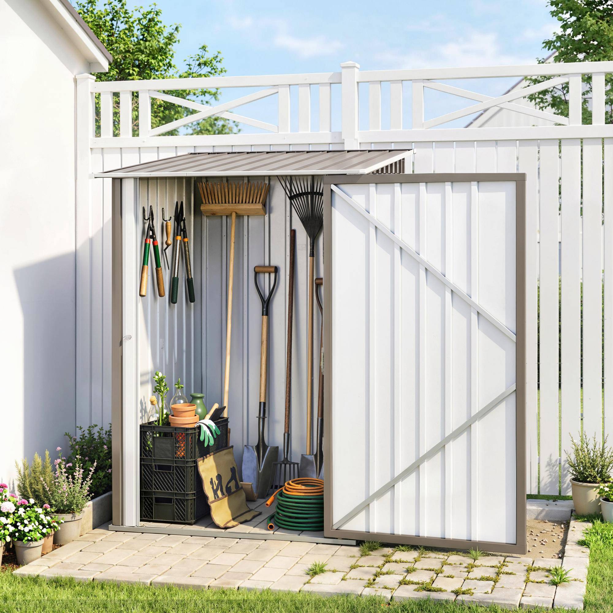 Abri de Jardin 1m² - Remise pour Outils - cabanon Porte verrouillable - dim. 1L x 1,03l x 1,6H m - tôle d'acier ondulée - Image 4