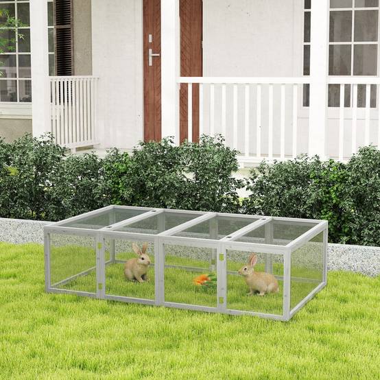 Clapier pour petits animaux, enclos extérieur, cage avec porte,enclos extérieur, maison pour petits animaux en bois de sapin, 181 x 100 x 48 cm, gris - Image 4