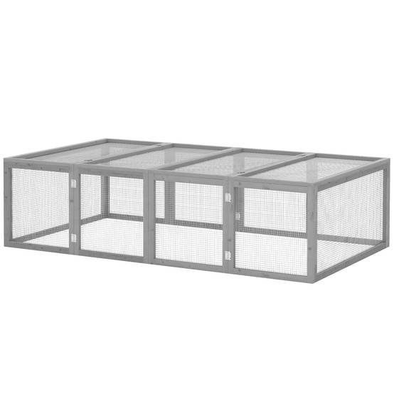 Clapier pour petits animaux, enclos extérieur, cage avec porte,enclos extérieur, maison pour petits animaux en bois de sapin, 181 x 100 x 48 cm, gris - Image 2