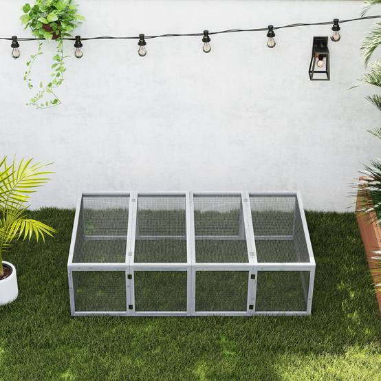 Clapier pour petits animaux, enclos extérieur, cage avec porte,enclos extérieur, maison pour petits animaux en bois de sapin, 181 x 100 x 48 cm, gris - Image 9