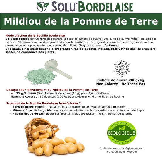 Solu'Bordelaise - 3 kg de Bouillie Bordelaise - Mildiou de la pomme de terre - Utilisable Agriculture Biologique - 3 Sachets Refermable de 1 kg - Image 3