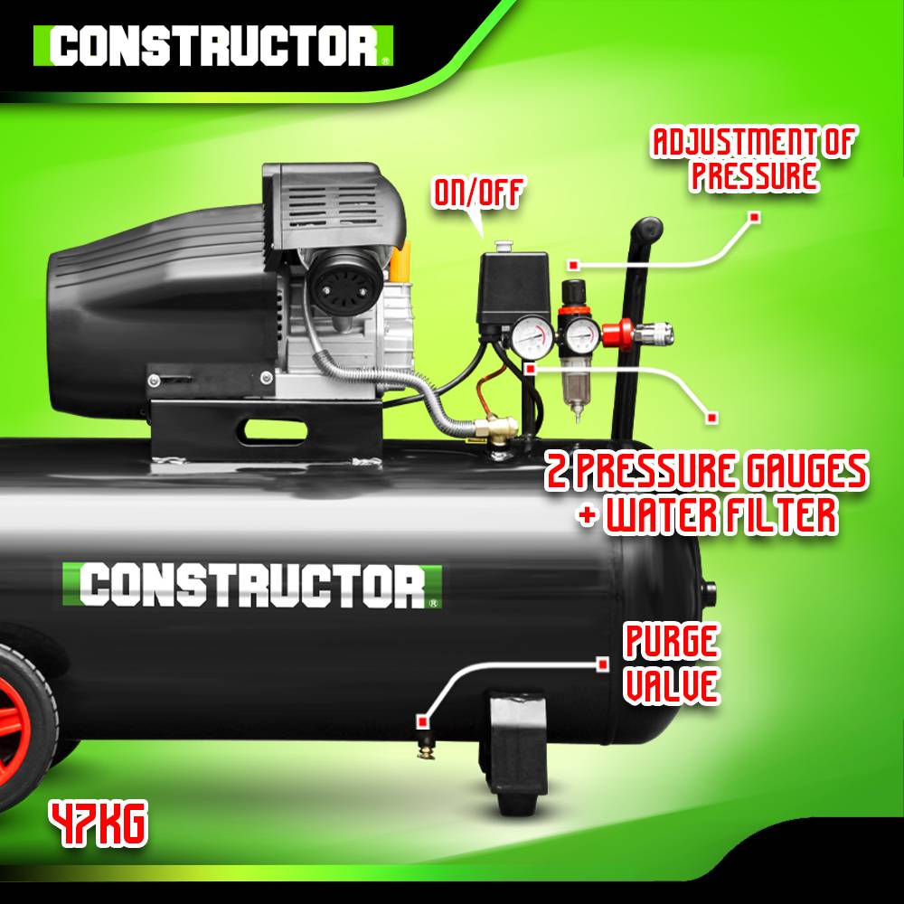 Constructor - Compresseur à huile 100L bicylindre - 8 bars - 2.2Kw - Constructor - Image 3
