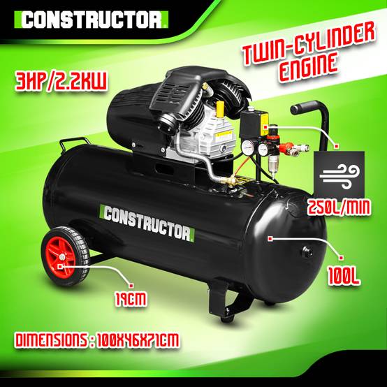 Constructor - Compresseur à huile 100L bicylindre - 8 bars - 2.2Kw - Constructor - Image 2