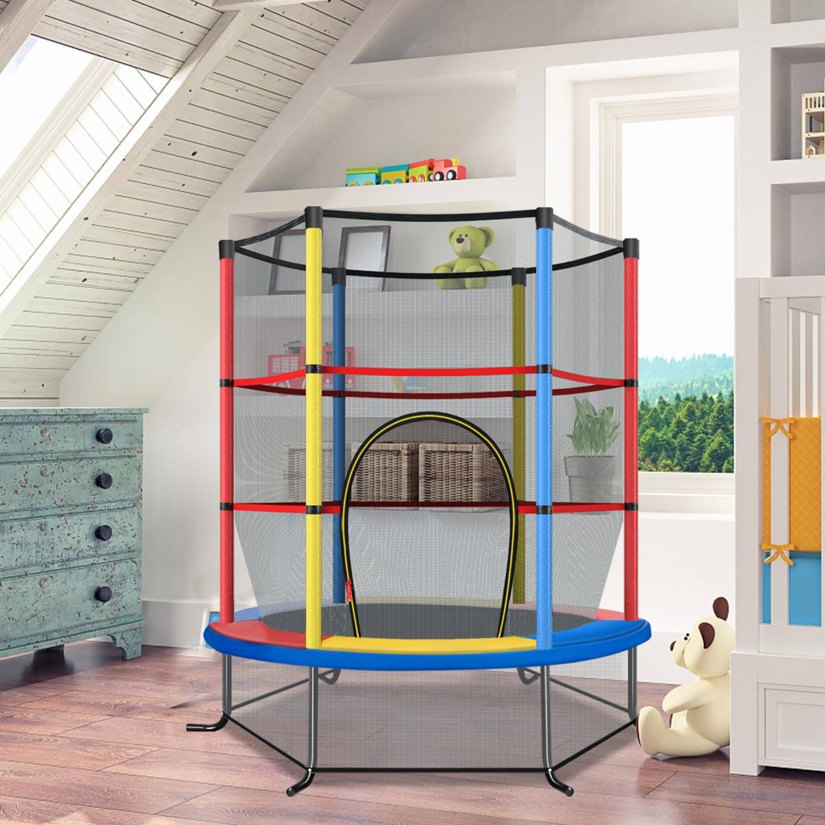Trampoline de Jardin pour Enfants Ø165CM avec Filet de Protection Appuis de Ressorts et Structure en Acier Coloré F407R - Image 2