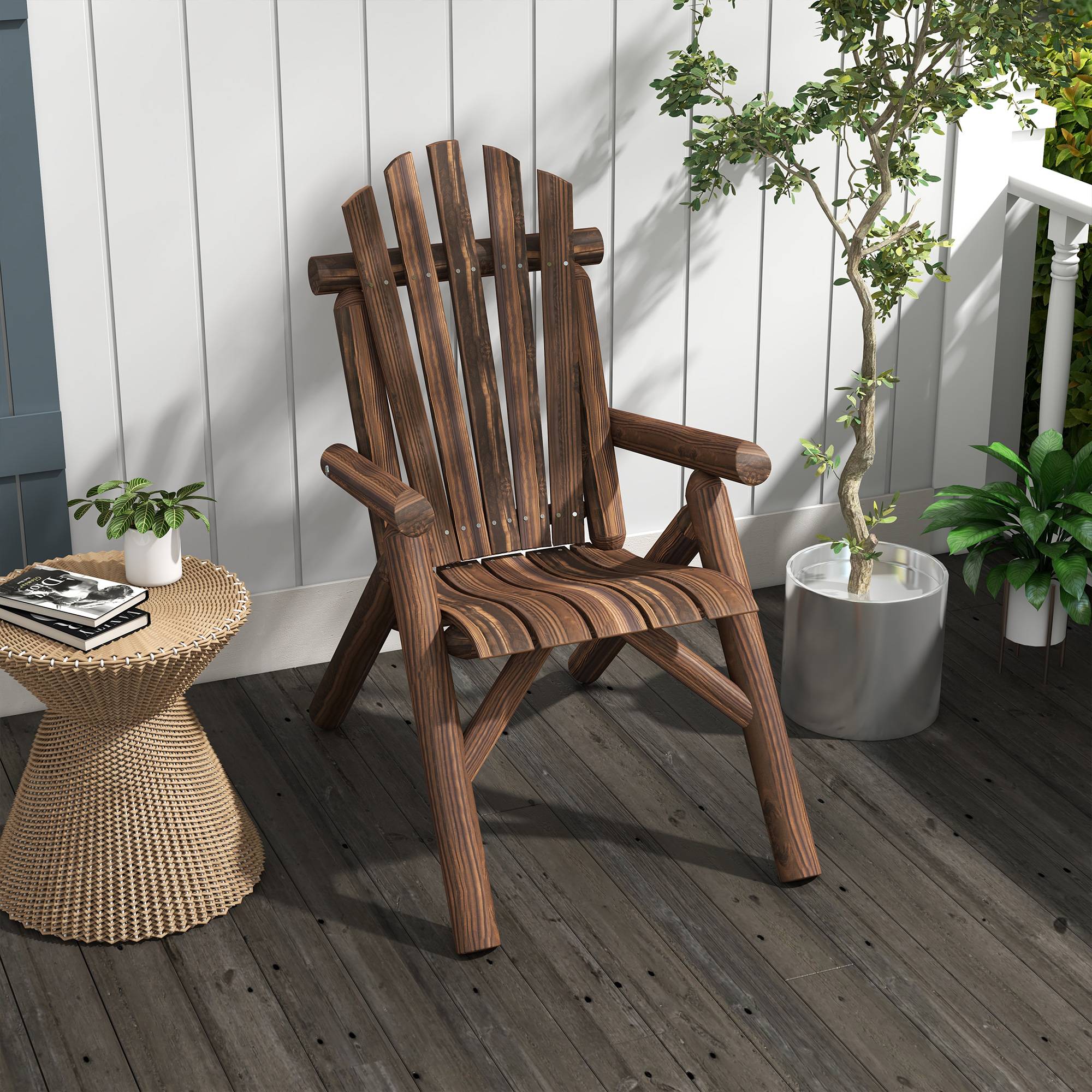 Fauteuil Adirondack bois sapin jardin terrasse dossier ergonomique brun foncé 83x68cm - ComfortXL Outdoor Living - Image 1